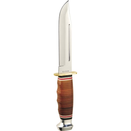 Ka-Bar Knives 2024 Ka-Bar Marine Hunter-Stacked Leather Handle, Brown Leather Sheath KAB-1235